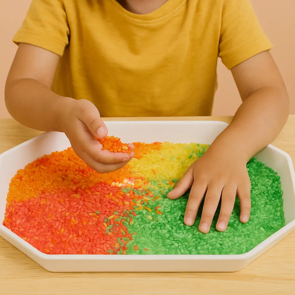 Aktivitas bermain sensorik dengan beras warna-warni